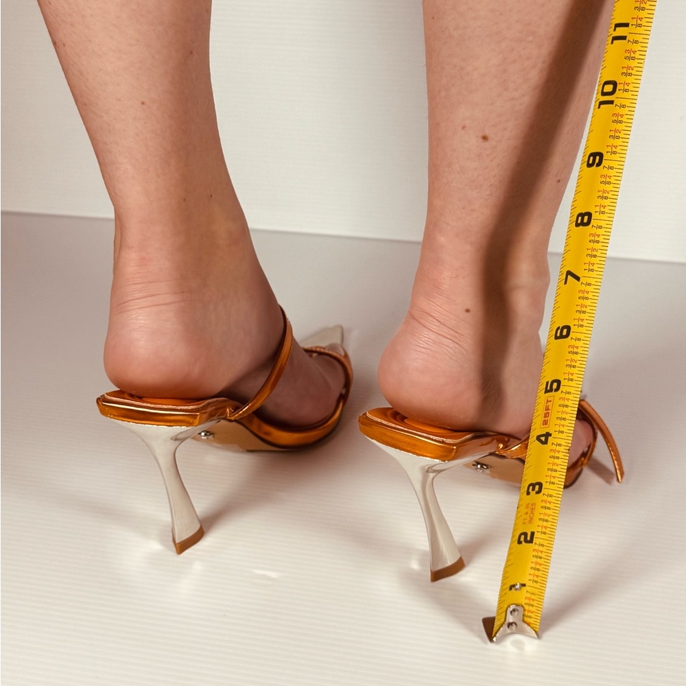 Azalea Wang Swen Orange Metallic size 6, 7.5 & 8. NWT Sculptured Chrome Heels - Picture 4 of 8